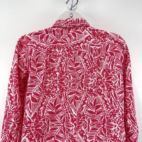 Lilly Pulitzer Top Women's M Pink/Coral Resort Roll Tab Beachy Coastal Button Up - Picture 10 of 13